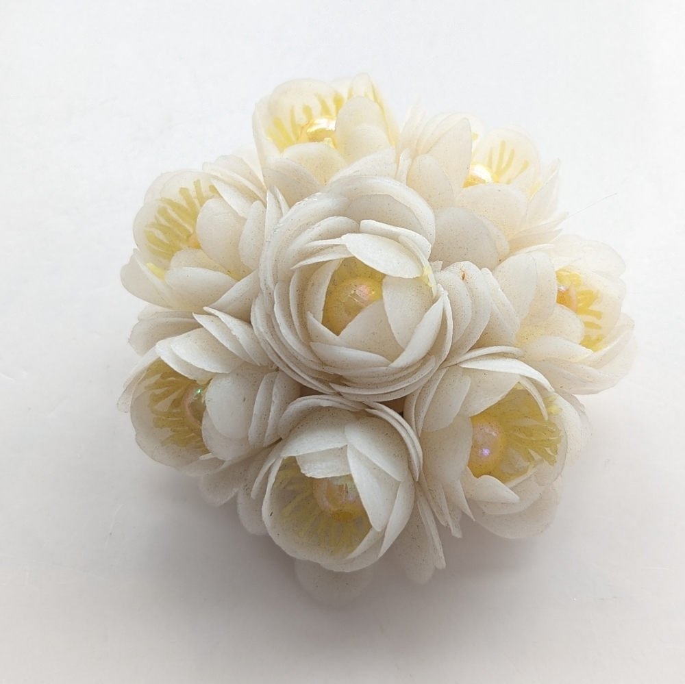 Vintage 3D Dimensional Floral White Beaded Flower Ornate Bridal Brooch